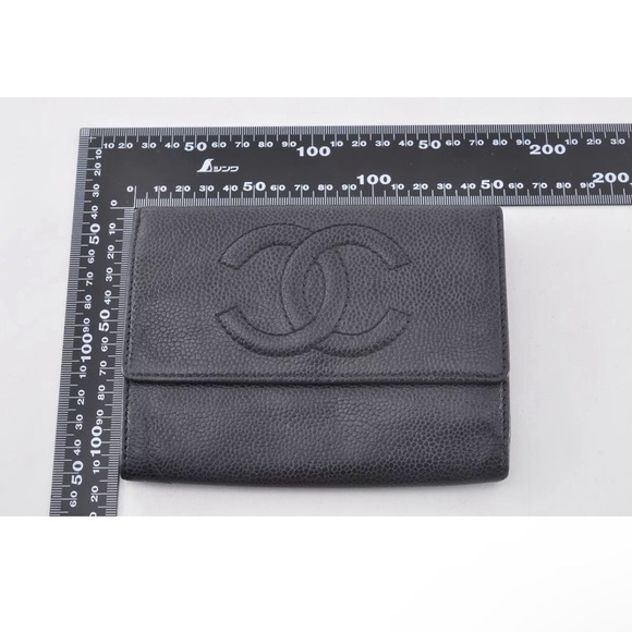 💎⭐️ Auth Chanel Caviar Skin Coco Mark Tri-Fold Wallet Leather Black ⭐️💎 - Picture 9 of 9